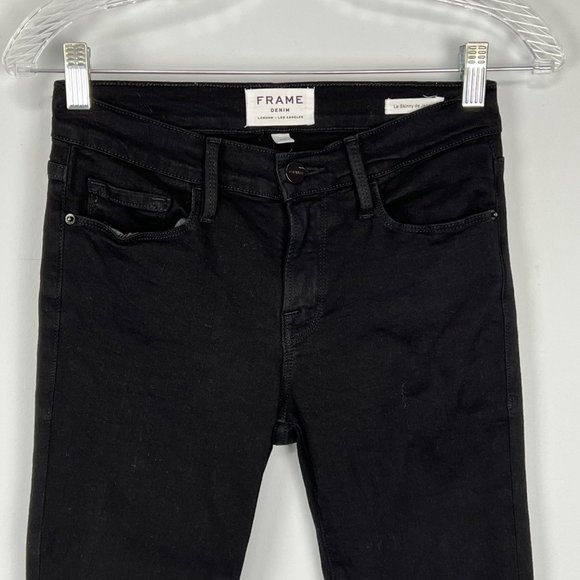 Frame Womens Le Skinny de Jeanne Jeans Raw Stagger Crop Mid Rise Black size 25 - Picture 5 of 16